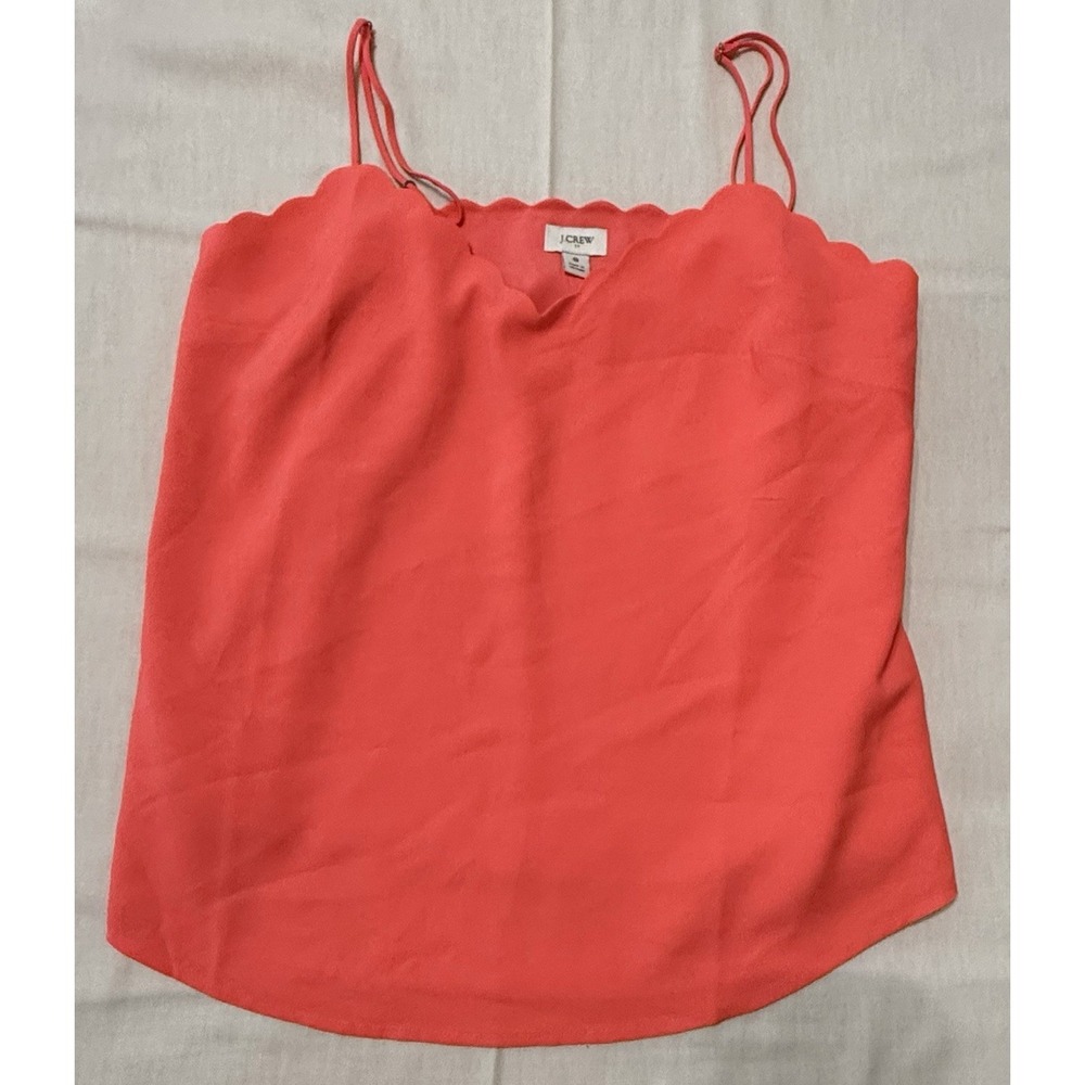 J. Crew Scalloped Camisole Top Neon Coral Pink V-Neck Adjustable Straps 8